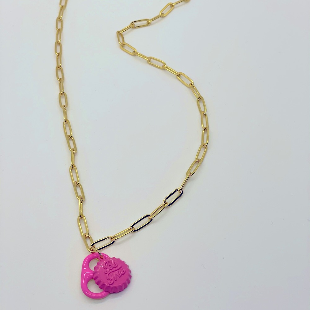 Gold tone paper chain link with charm